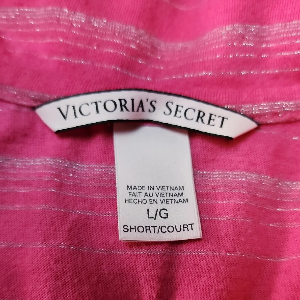 VICTORIA'S SECRET | Pink Silver Metallic Stripe Long Sleeve Wide Leg Pajamas | L